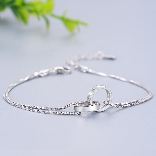 925 Sterling Silver Double Ring Chain Bracelet | Rose Gold & Silver