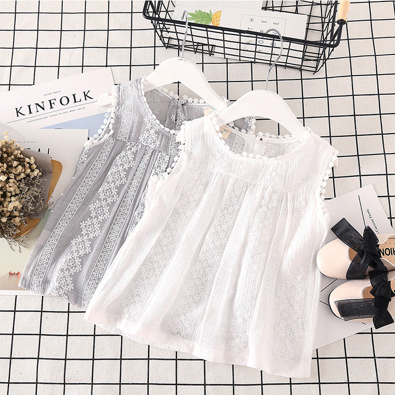 Girls Lace Trim Cotton Vest Top – Korean Style Sleeveless