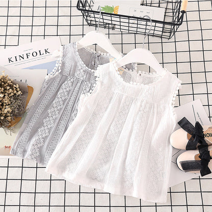 Girls Lace Trim Cotton Vest Top – Korean Style Sleeveless
