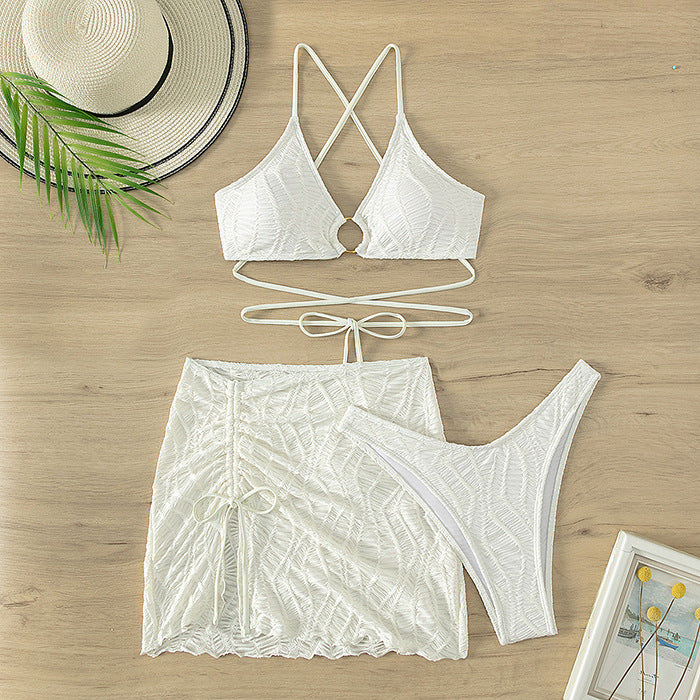 Women's Backless Thong Bikini Set | White Two-Piece Swimwear