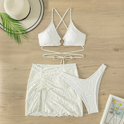 Women's Backless Thong Bikini Set | White Two-Piece Swimwear