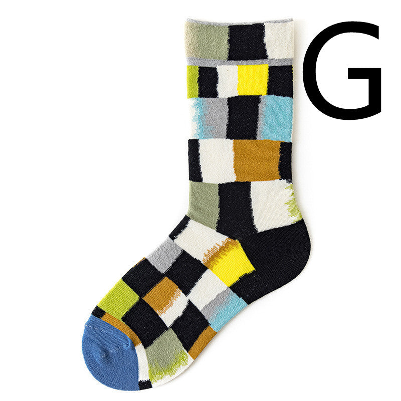 Men's Jacquard Cotton Retro Socks – Novelty Patterned One-Size Socks 19 Designs