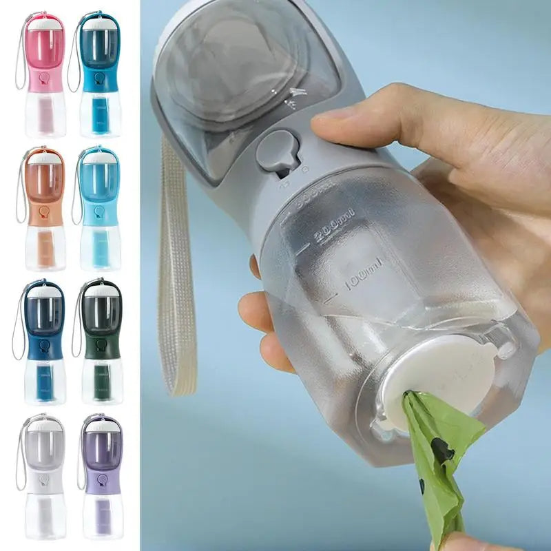 3-in-1 Portable Pet Travel Bottle | Water, Food & Waste Bag Dispenser