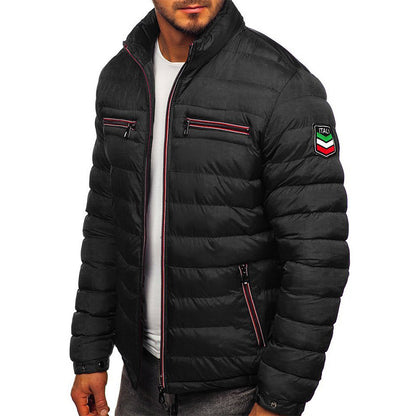 Men's Stand Collar Zip-Up Padded Jacket | Black, Blue & Red | S to 3XL