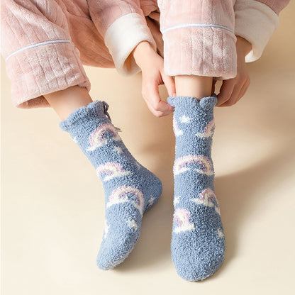 Women’s Japanese Coral Fleece Cartoon Socks Thick Winter 6 Designs