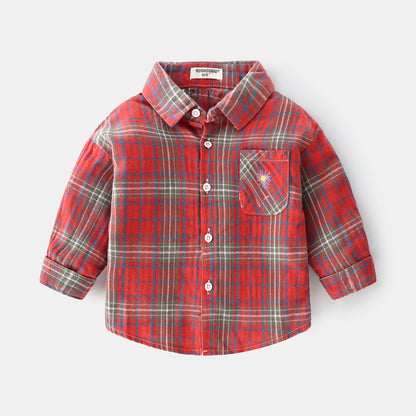 Boys' Long Sleeve Plaid Lapel Shirt | 100% Cotton, Smart Casual