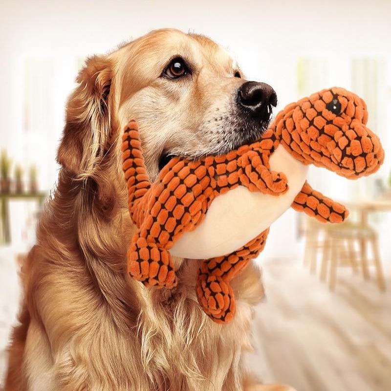 Dinosaur Plush Squeaky Dog Toy | Soft Corn Velvet Chew Toy 25cm & 50cm