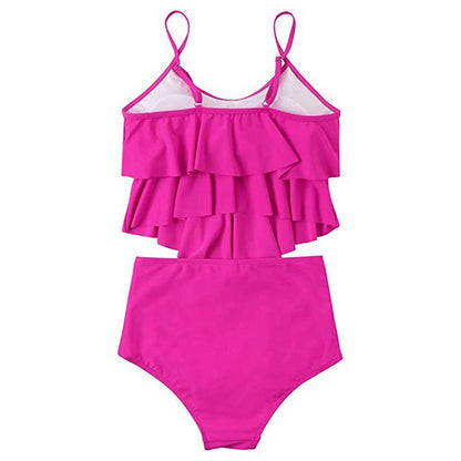 Women's Ruffled Bikini Set – Polyester, Rose Red, Green & Black
