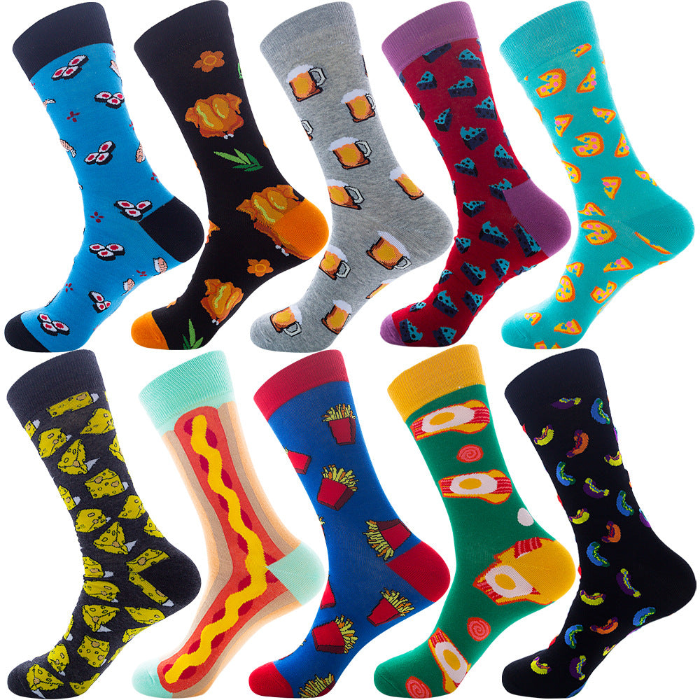 Men's Cotton Socks – 10 Pairs Mid-Calf Patterned Socks EU 39-45 23 Designs
