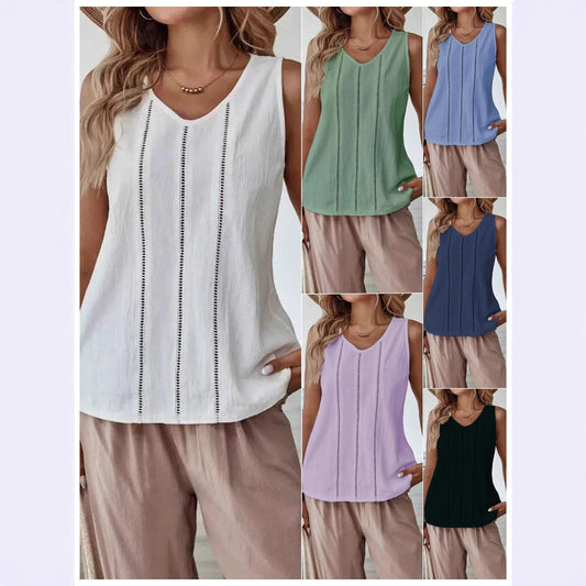 Women's Lace-Trim Hollow-Out Sleeveless Tank Top | Elegant Pullover Vest