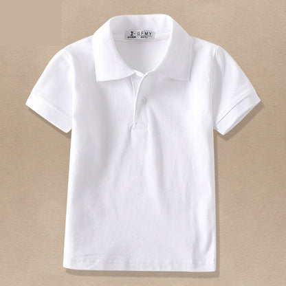 Children's White Cotton Lapel T-Shirt | Plain & Webbing Trim