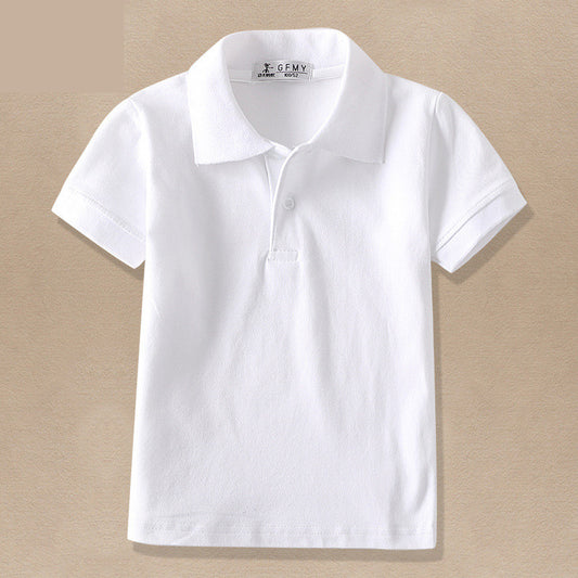 Children's White Cotton Lapel T-Shirt | Plain & Webbing Trim