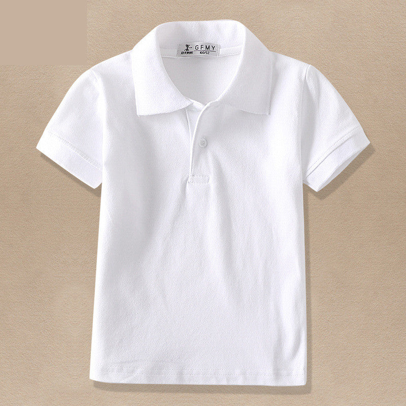 Children's White Cotton Lapel T-Shirt | Plain & Webbing Trim