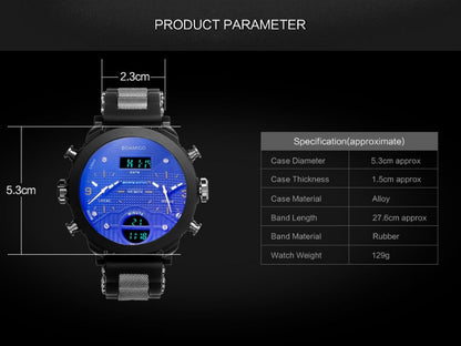 Men's Dual Display Quartz Watch – 3 Time Zones, Waterproof
