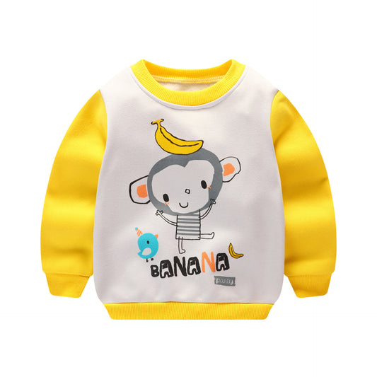 Kids Fleece-Lined Cartoon Print Sweatshirt | Unisex Winter Jumper