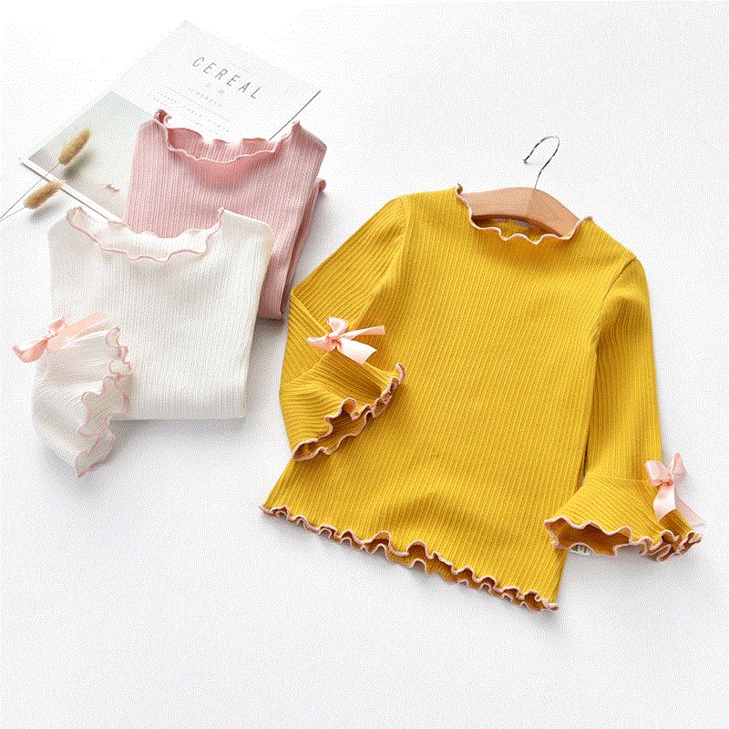 Girls Long Sleeve Lace Bow T-Shirt – Elegant Kids Top
