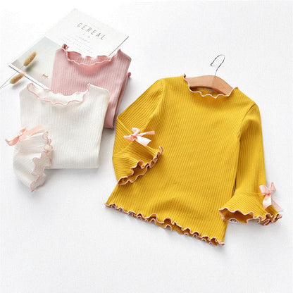 Girls Long Sleeve Lace Bow T-Shirt – Elegant Kids Top