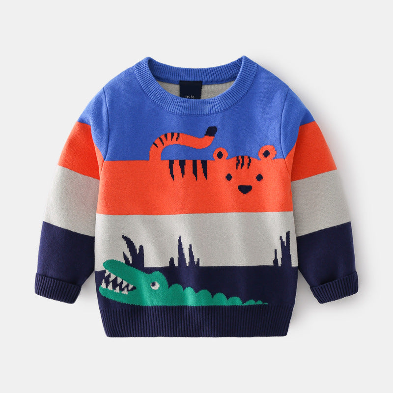 Boys Jacquard Double-Layer Knit Sweater | Warm Kids Knitwear
