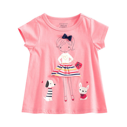 Baby & Girls Cartoon Print Short Sleeve T-Shirt – Summer Top