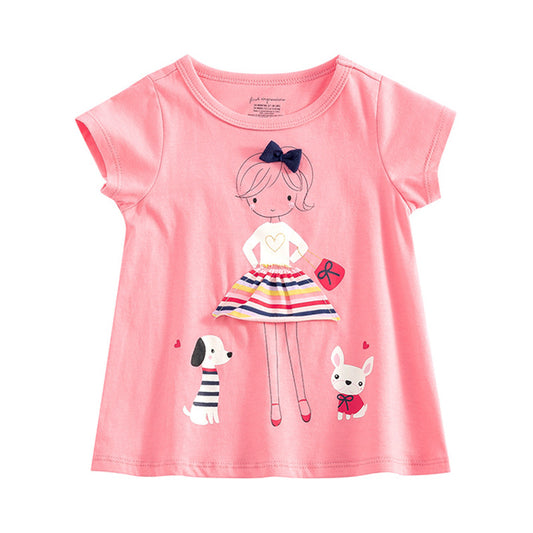 Baby & Girls Cartoon Print Short Sleeve T-Shirt – Summer Top