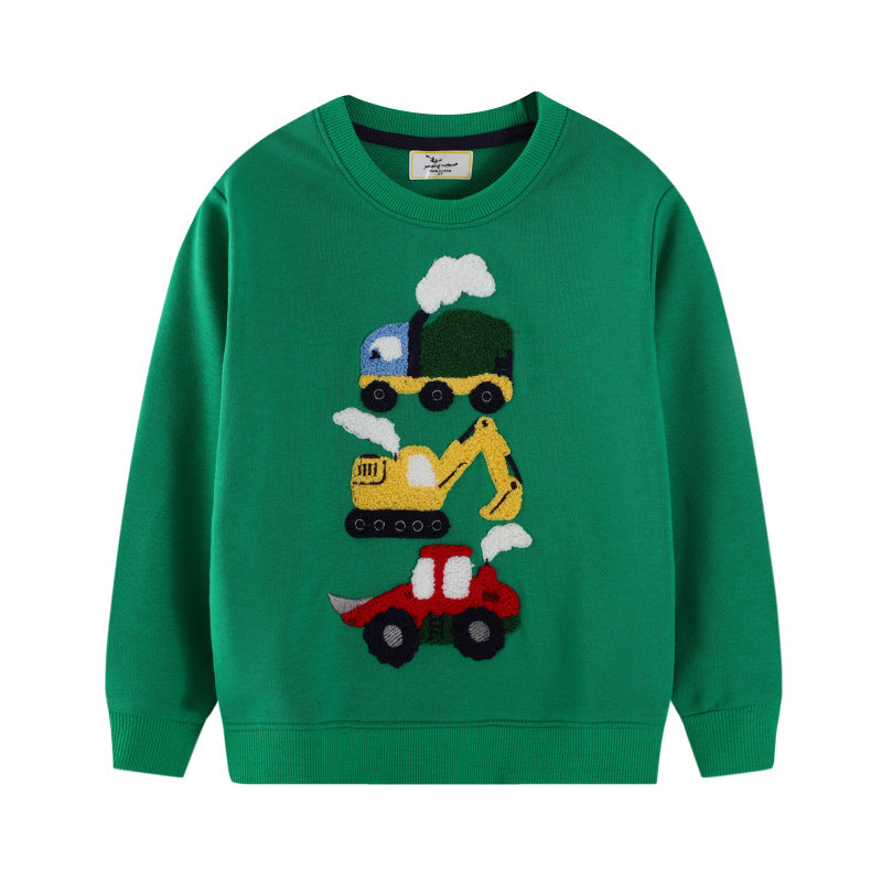 Kids Excavator Embroidered Cotton Sweatshirt | Long Sleeve