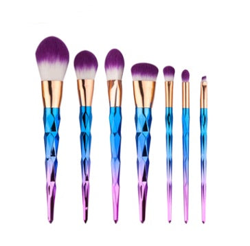 7-Piece Diamond Makeup Brush Set – Electroplated Handle, Nylon Hair