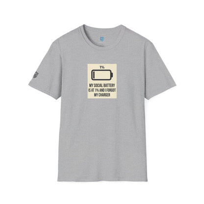 "My Social Battery Is At 1%" Low Battery Graphic Tee