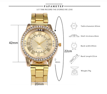 Women's Rhinestone Quartz Watch | Round 40mm Alloy Case Dress Watch in 6 Finishes