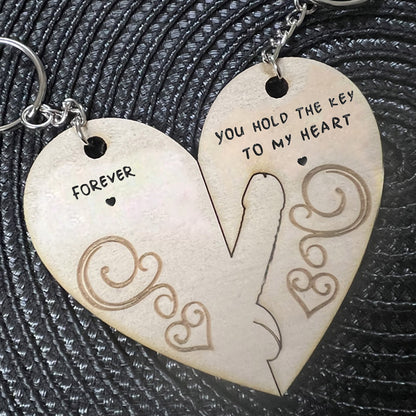 Engraved Wooden Love Couple Keychain | Romantic Gift Set
