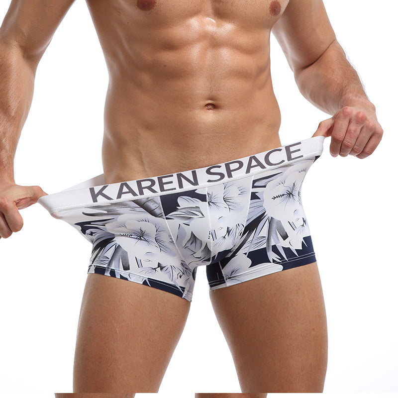 Men's Ice Silk Printed Boxer Shorts – Breathable Low-Rise Trunks