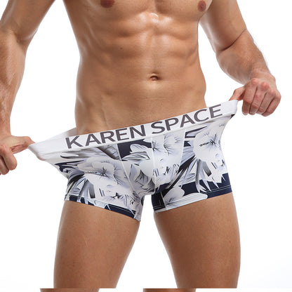 Men's Ice Silk Printed Boxer Shorts – Breathable Low-Rise Trunks