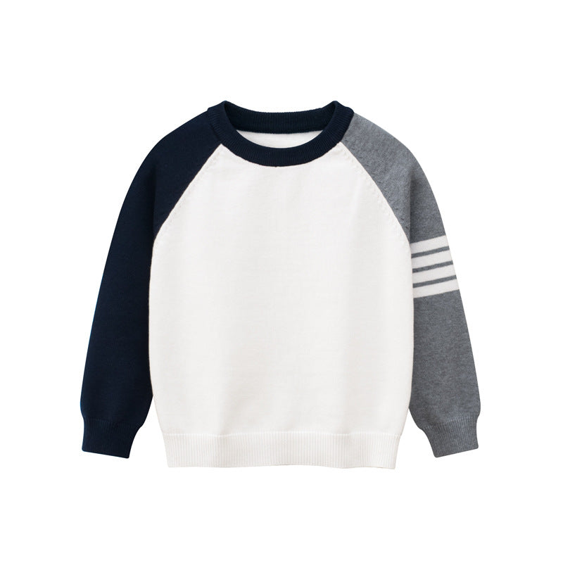 Boys Cotton Colour Block Pullover Sweatshirt