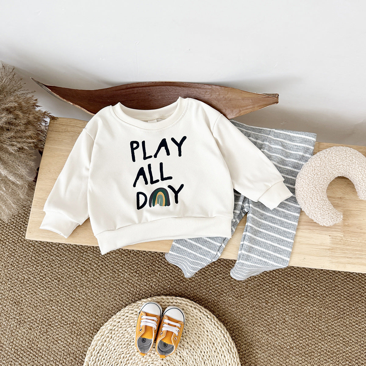 Baby & Toddler Striped Letter Print Long-Sleeve Top & Trousers Set | Ages 6M–3Y