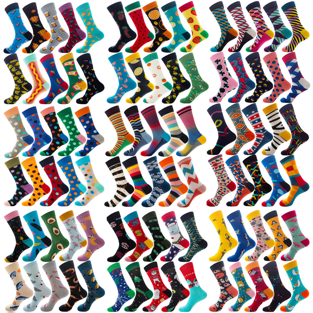 Men's Cotton Socks – 10 Pairs Mid-Calf Patterned Socks EU 39-45 23 Designs