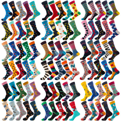 Men's Cotton Socks – 10 Pairs Mid-Calf Patterned Socks EU 39-45 23 Designs