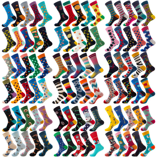 Men's Cotton Socks – 10 Pairs Mid-Calf Patterned Socks EU 39-45 23 Designs