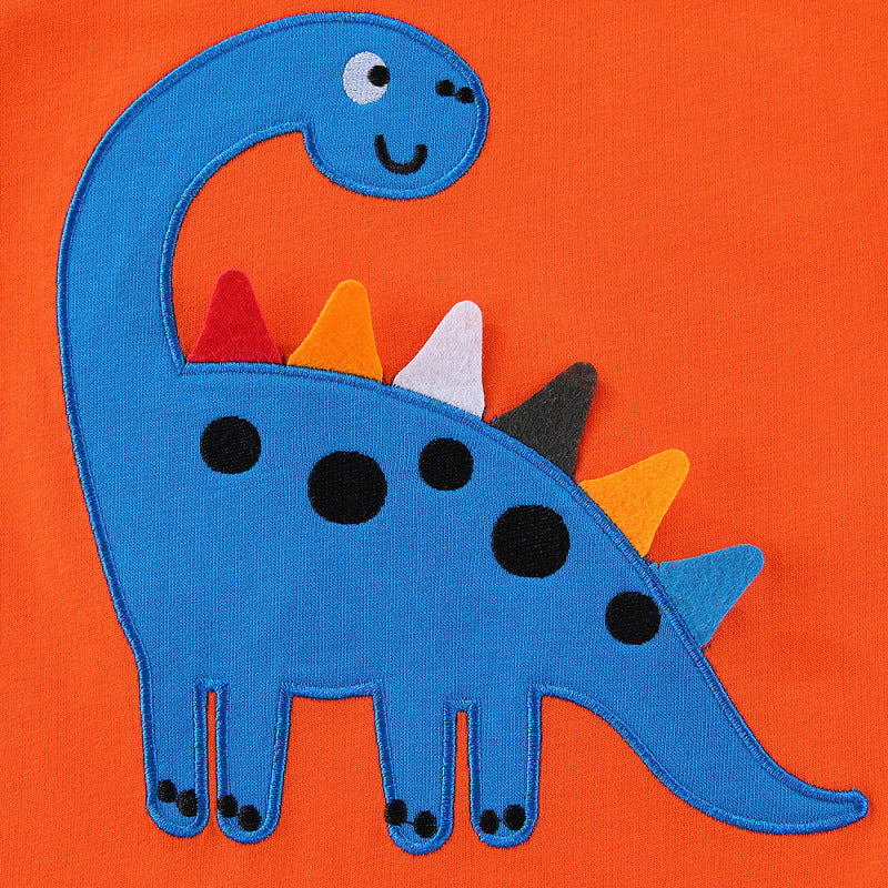 Kids Dinosaur Embroidery Cotton T-Shirt | Short Sleeve