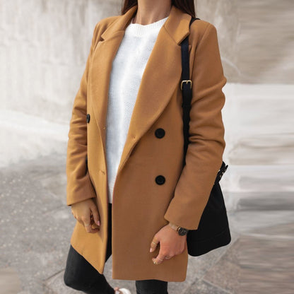 Women's Slim-Fit Mid-Length Coat – Lapel Collar Long Sleeve | S–3XL