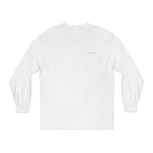 'Good Vibes Only' Long Sleeve Tee – Minimalist White & Gold Unisex Top