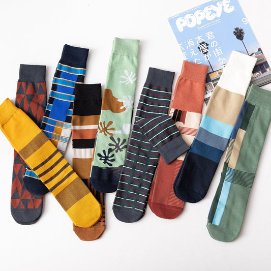 Japanese AB Asymmetric Long-Tube Socks – Cartoon Jacquard 10 Colours