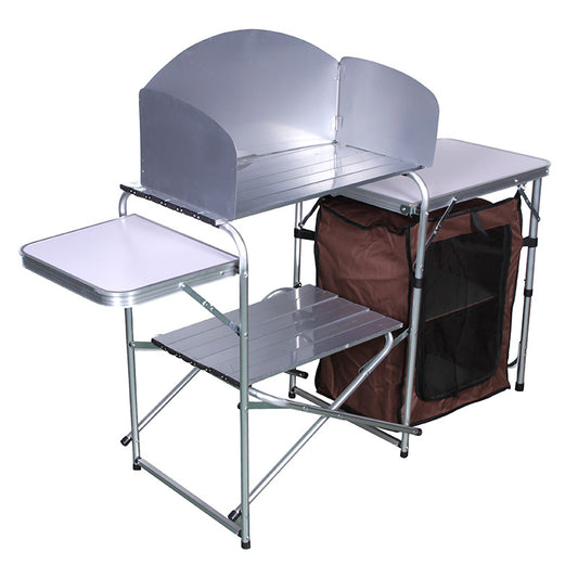 Folding Outdoor Kitchen & BBQ Table – Aluminium Alloy Camp Kitchen with Storage Cabinet