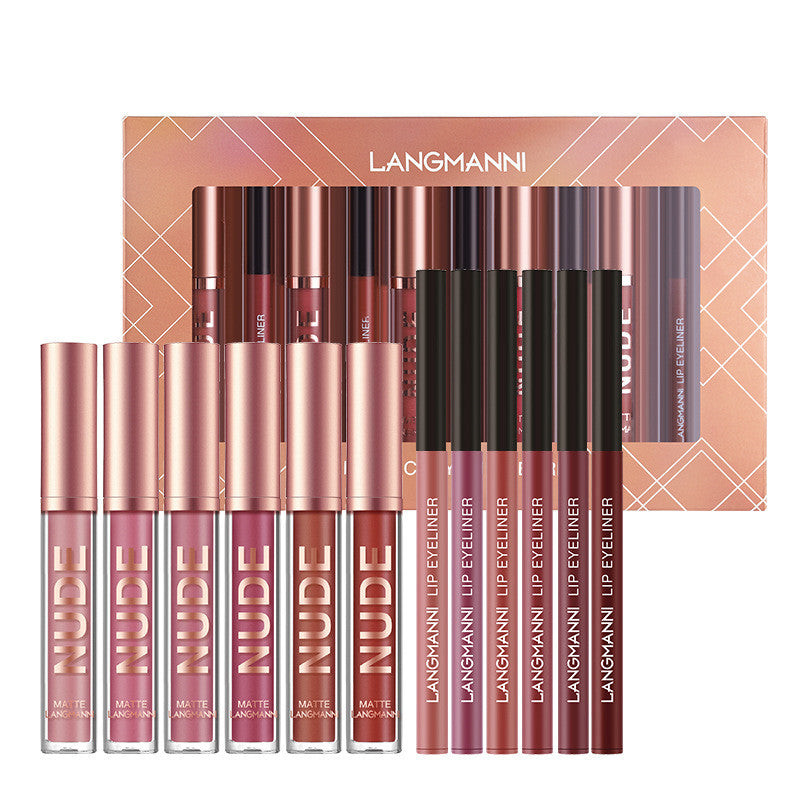 12-Piece Matte Lipstick & Lip Liner Set – 6 Lipsticks + 6 Liners, Kiss-Proof