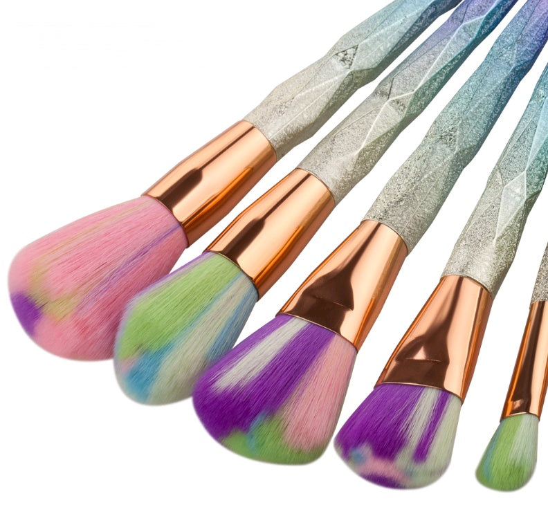 7-Piece Diamond Makeup Brush Set – Electroplated Handle, Nylon Hair