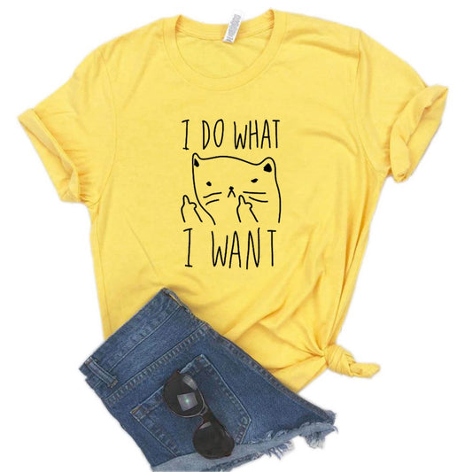 Women's Cat Print Cotton T-Shirt – Casual Everyday Top