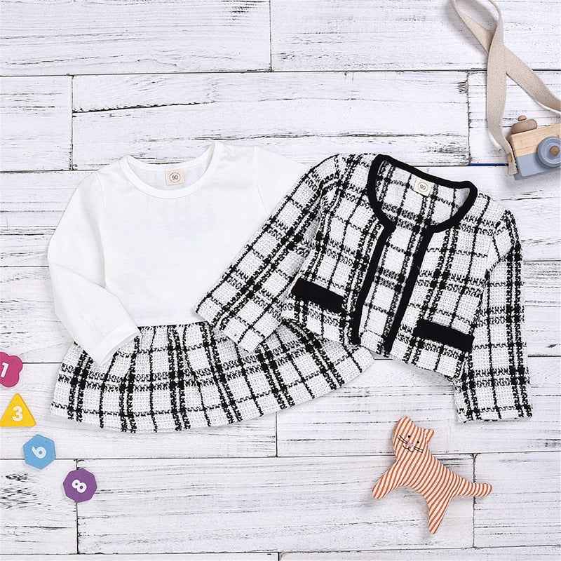 Girls Two-Piece Knit Sweater & Skirt Set – Long Sleeve Plaid Children’s Outfit