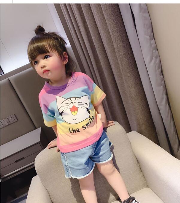 Girls Korean Style Striped Cotton Short Sleeve T-Shirt – 3 Colours