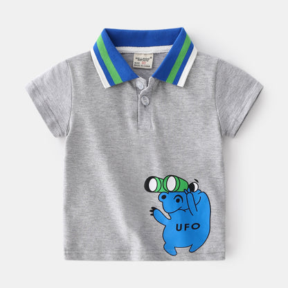 Boys' Cartoon Print Cotton Polo Shirt | Moisture-Wicking