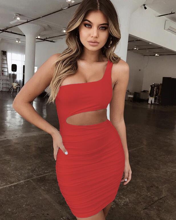 Women's One-Shoulder Hollow Cut Mini Dress | Party Dress