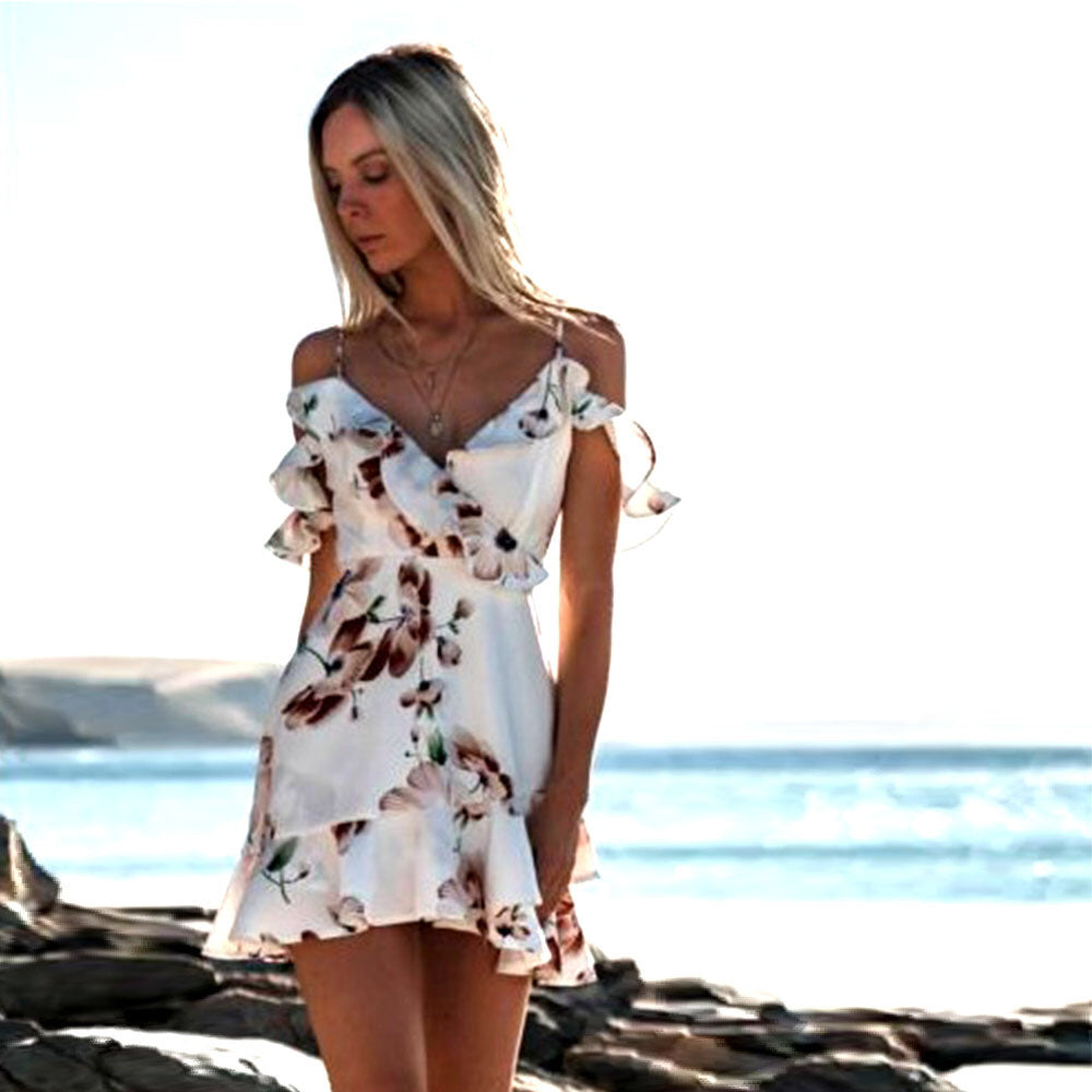Women's V-Neck Ruffle Mini Dress
