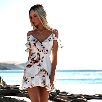 Women's V-Neck Ruffle Mini Dress